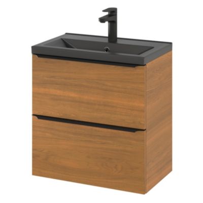 Meuble sous vasque suspendu faible profondeur l.60 x H.60 x P.36 cm, effet noyer, GoodHome Imandra