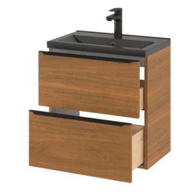 Meuble sous vasque suspendu faible profondeur l.60 x H.60 x P.36 cm, effet noyer, GoodHome Imandra