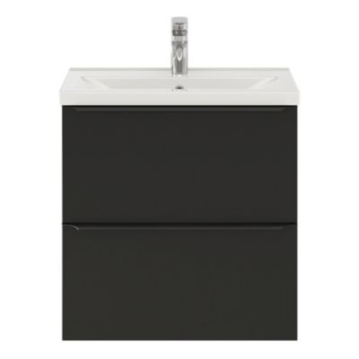 Meuble sous vasque suspendu faible profondeur l.60 x H.60 x P.36 cm, noir mat, GoodHome Imandra