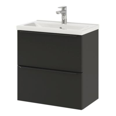 Meuble sous vasque suspendu faible profondeur l.60 x H.60 x P.36 cm, noir mat, GoodHome Imandra