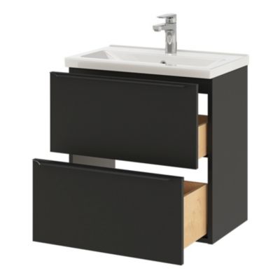 Meuble sous vasque suspendu faible profondeur l.60 x H.60 x P.36 cm, noir mat, GoodHome Imandra