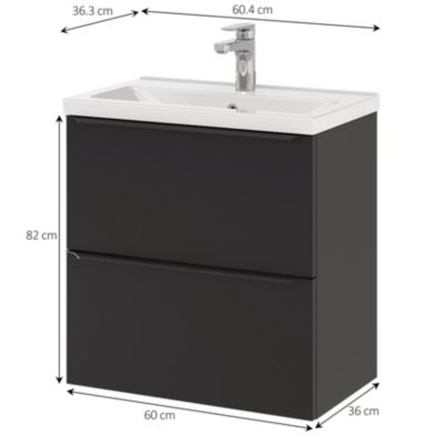 Meuble sous vasque suspendu faible profondeur l.60 x H.60 x P.36 cm, noir mat, GoodHome Imandra