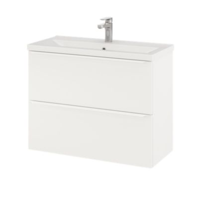 Meuble sous vasque suspendu faible profondeur l.80 x H.60 x P.36 cm, blanc mat, GoodHome Imandra