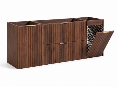 Meuble sous vasque suspendu FLOW 140 cm noyer foncé avec panier à linge