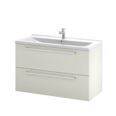 Meuble sous vasque suspendu gris galet l.100 cm 2 tiroirs Imandra + plan vasque blanc céramique Nira, GoodHome