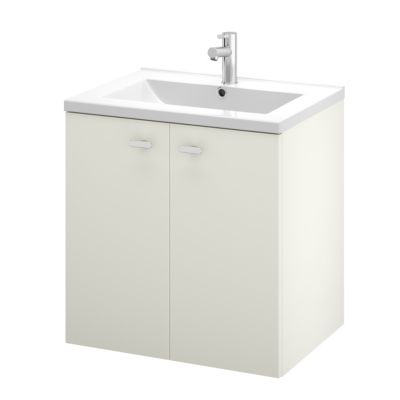Meuble sous vasque suspendu gris galet l.60 cm 2 portes Imandra + plan vasque blanc céramique Nira, GoodHome