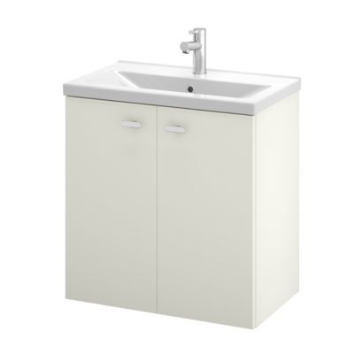Meuble sous vasque suspendu gris galet l.60 cm 2 portes Imandra + plan vasque faible profondeur blanc céramique Nira, GoodHome