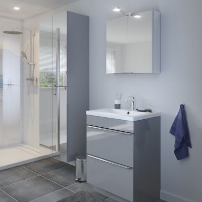 Meuble sous vasque suspendu gris taupe brillant l.60 x H.60 x P.45 cm, GoodHome Imandra