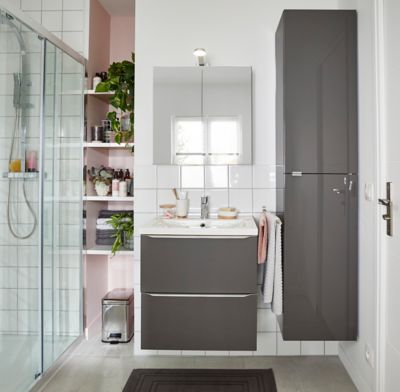 Meuble sous vasque suspendu gris taupe brillant l.60 x H.60 x P.45 cm, GoodHome Imandra