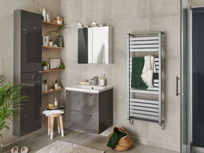 Meuble sous vasque suspendu gris taupe brillant l.60 x H.60 x P.45 cm, GoodHome Imandra