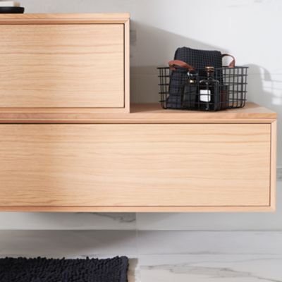 Meuble sous vasque suspendu l.100 cm placage chêne, 1 tiroir, GoodHome Avela