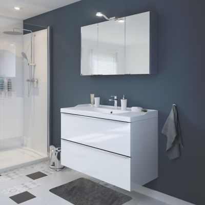Meuble sous vasque suspendu l.100 x H.60 x P.45 cm, blanc brillant, GoodHome Imandra