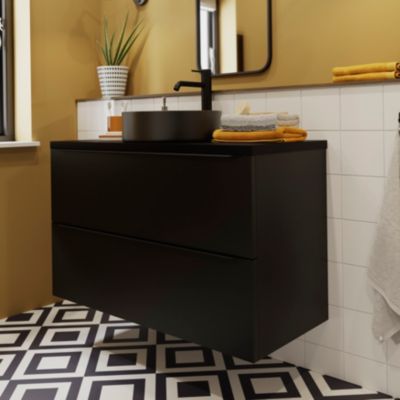 Meuble sous vasque suspendu l.100 x H.60 x P.45 cm, noir mat, GoodHome Imandra