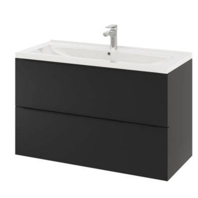 Meuble sous vasque suspendu l.100 x H.60 x P.45 cm, noir mat, GoodHome Imandra