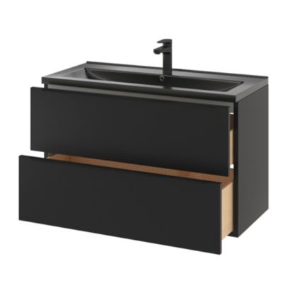Meuble sous vasque suspendu l.100 x H.60 x P.45 cm, noir mat, GoodHome Imandra