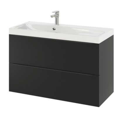 Meuble sous vasque suspendu l.100 x H.60 x P.45 cm, noir mat, GoodHome Imandra