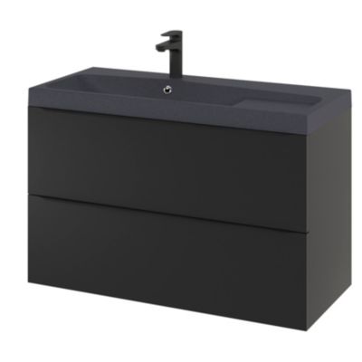 Meuble sous vasque suspendu l.100 x H.60 x P.45 cm, noir mat, GoodHome Imandra