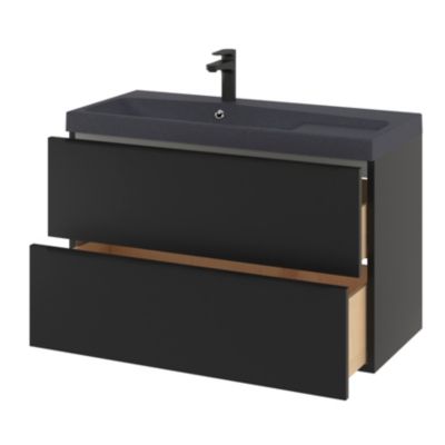 Meuble sous vasque suspendu l.100 x H.60 x P.45 cm, noir mat, GoodHome Imandra