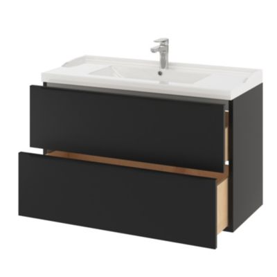 Meuble sous vasque suspendu l.100 x H.60 x P.45 cm, noir mat, GoodHome Imandra