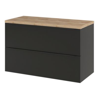 Meuble sous vasque suspendu l.100 x H.60 x P.45 cm, noir mat, GoodHome Imandra