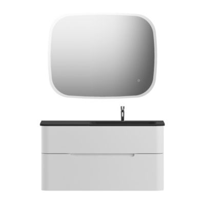 Meuble sous vasque suspendu l.104 x H.55 x P.50,5 cm, blanc mat, version droite, Alba