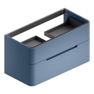 Meuble sous vasque suspendu l.104 x H.55 x P.50,5 cm, bleu mat, version centre, Alba