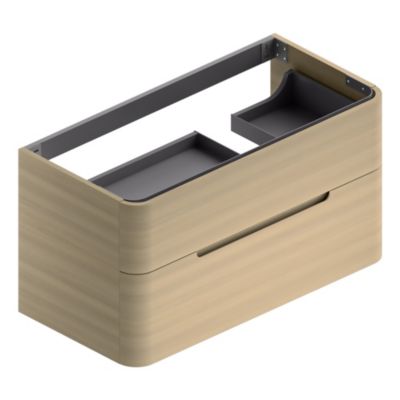 Meuble sous vasque suspendu l.104 x H.55 x P.50,5 cm, décor bois naturel version droite, Alba