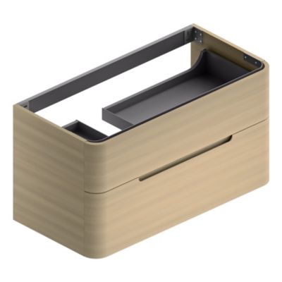 Meuble sous vasque suspendu l.104 x H.55 x P.50,5 cm, décor bois naturel version gauche, Alba