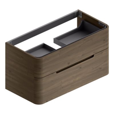 Meuble sous vasque suspendu l.104 x H.55 x P.50,5 cm, décor noyer version centre, Alba