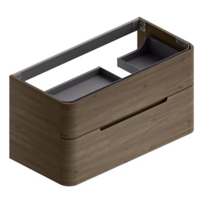 Meuble sous vasque suspendu l.104 x H.55 x P.50,5 cm, décor noyer version droite, Alba