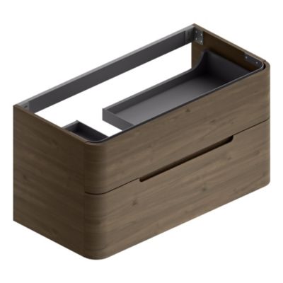 Meuble sous vasque suspendu l.104 x H.55 x P.50,5 cm, décor noyer version gauche, Alba