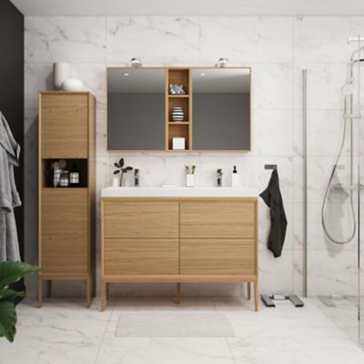 Meuble sous vasque suspendu l.120 cm placage chêne, GoodHome Avela
