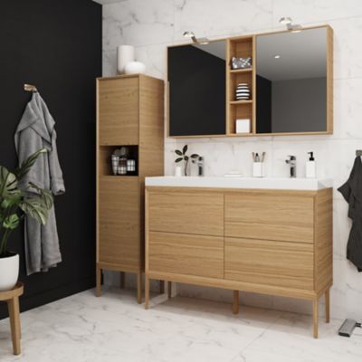 Meuble sous vasque suspendu l.120 cm placage chêne, GoodHome Avela