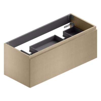 Meuble sous vasque suspendu l.120 x H.46,5 x P.50,5 cm, placage chêne clair strié, pour double vasque, Pura