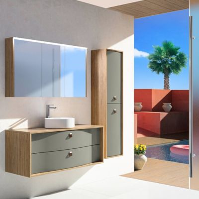 Meuble sous vasque suspendu l.120 x H.50 x P.50 cm, vert fougère mat, 2 tiroirs, Decotec Havana