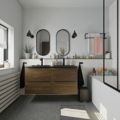 Meuble sous vasque suspendu l.120 x H.60 x P.45 cm, effet noyer, GoodHome Imandra