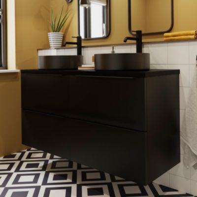 Meuble sous vasque suspendu l.120 x H.60 x P.45 cm, noir mat, GoodHome Imandra