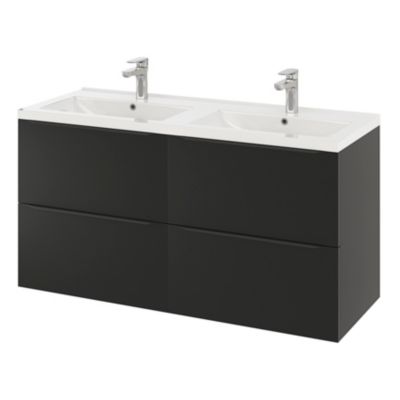 Meuble sous vasque suspendu l.120 x H.60 x P.45 cm, noir mat, GoodHome Imandra