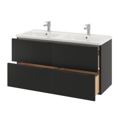 Meuble sous vasque suspendu l.120 x H.60 x P.45 cm, noir mat, GoodHome Imandra