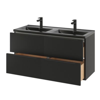 Meuble sous vasque suspendu l.120 x H.60 x P.45 cm, noir mat, GoodHome Imandra