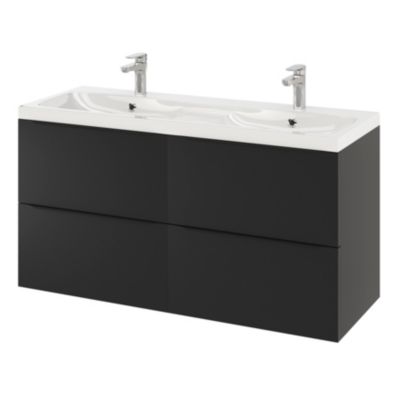 Meuble sous vasque suspendu l.120 x H.60 x P.45 cm, noir mat, GoodHome Imandra