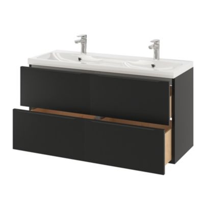 Meuble sous vasque suspendu l.120 x H.60 x P.45 cm, noir mat, GoodHome Imandra