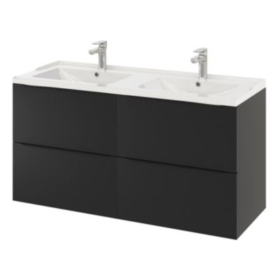 Meuble sous vasque suspendu l.120 x H.60 x P.45 cm, noir mat, GoodHome Imandra