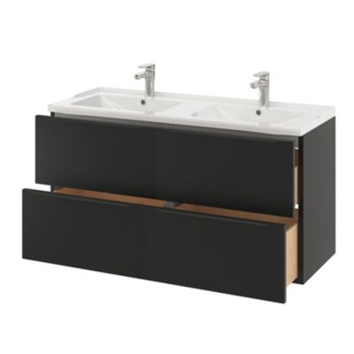 Meuble sous vasque suspendu l.120 x H.60 x P.45 cm, noir mat, GoodHome Imandra