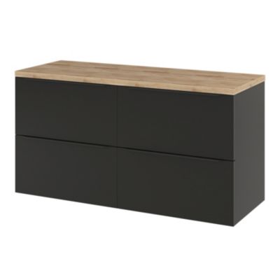 Meuble sous vasque suspendu l.120 x H.60 x P.45 cm, noir mat, GoodHome Imandra