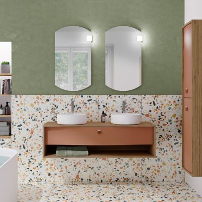 Meuble sous vasque suspendu l.140 x H.40 x P.50 cm, terracotta mat, 1 tiroir, Decotec Havana