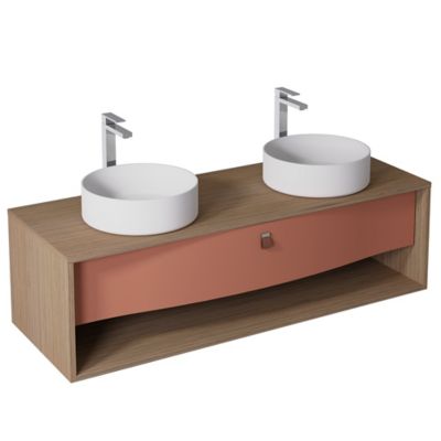 Meuble sous vasque suspendu l.140 x H.40 x P.50 cm, terracotta mat, 1 tiroir, Decotec Havana