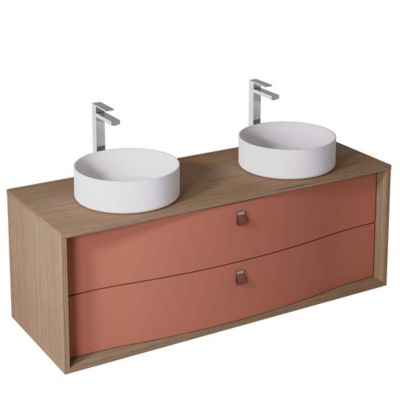 Meuble sous vasque suspendu l.140 x H.50 x P.50 cm, terracotta mat, 2 tiroirs, Decotec Havana