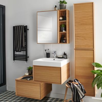 Meuble sous vasque suspendu l.60 cm placage chêne, 1 tiroir, GoodHome Avela