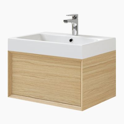 Meuble sous vasque suspendu l.60 cm placage chêne, 1 tiroir, GoodHome Avela